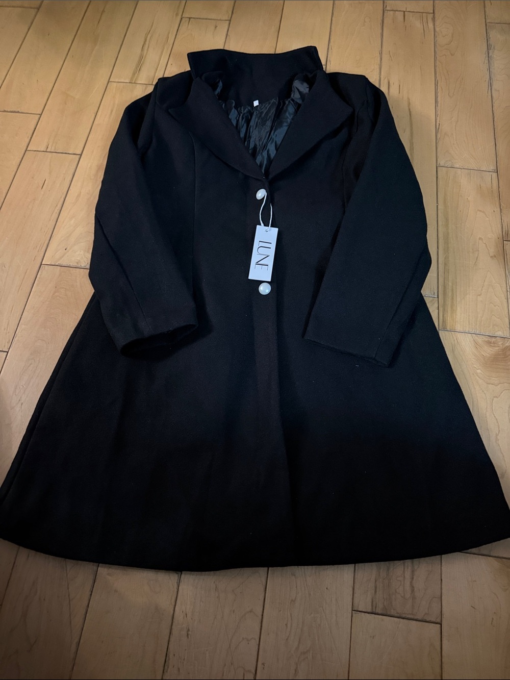 Black Long-Sleeve A-Line Dress Coat